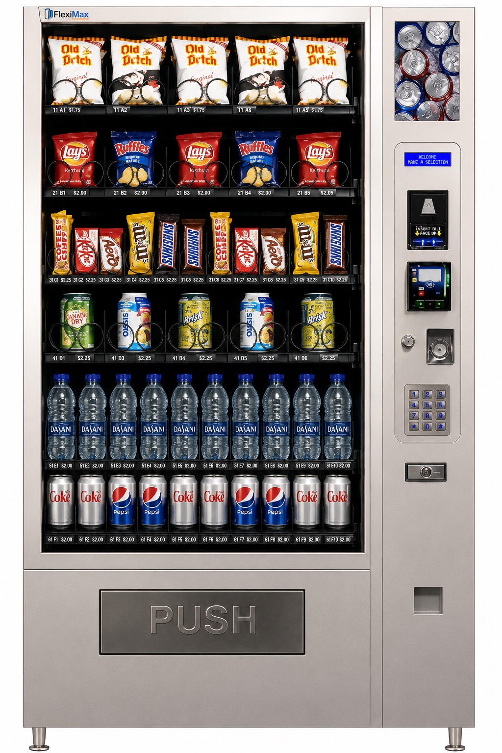 Distributrice FlexiMax Distribu-Tout remplie de boissons et collations
